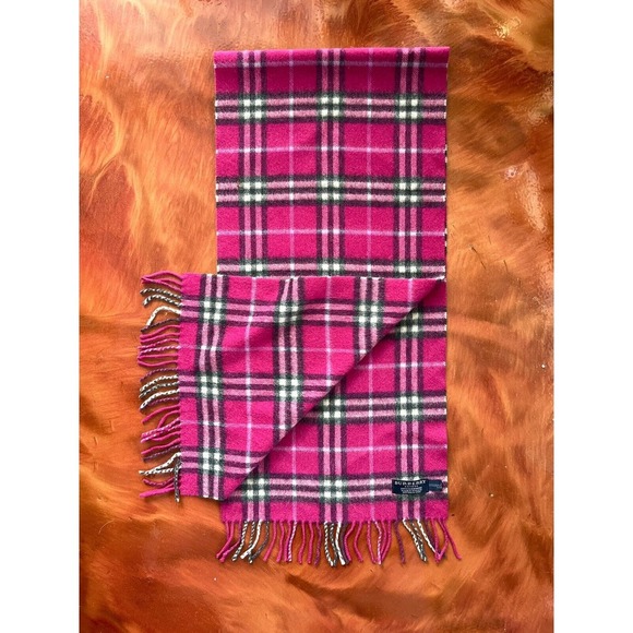 BURBERRY London 100% Cashmere Fuschia Hot Pink‎ Nova Check Scarf Made In England - Picture 1 of 5